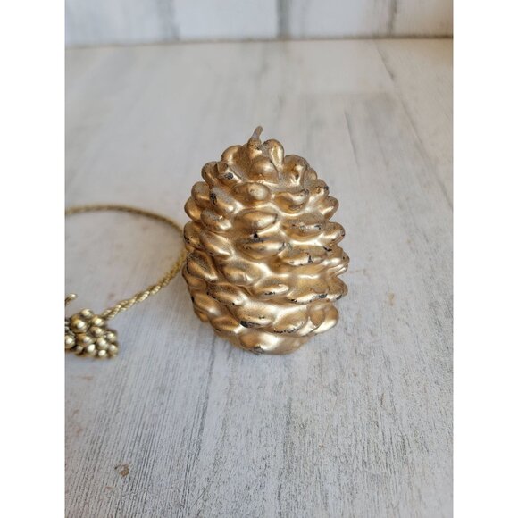 Pinecone Candle golden holder Xmas set unique decor - Picture 4 of 9